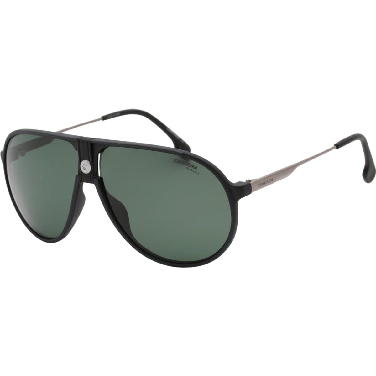 Matt-schwarze Pilotenbrille mit grünen Gläsern