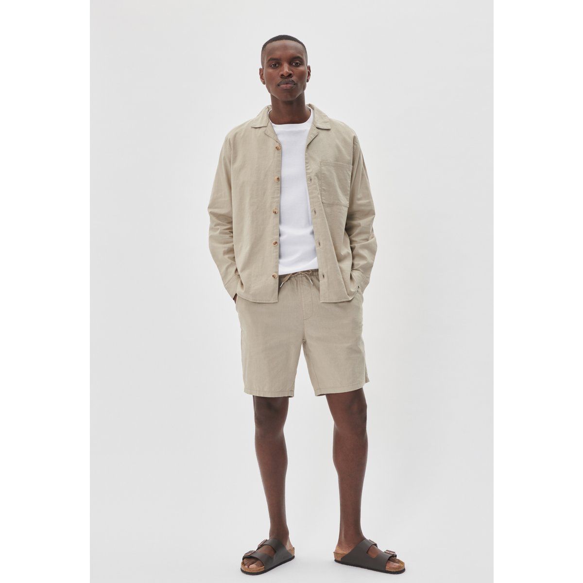 Beiges Overshirt mit Leinenmischung, lockere Passform