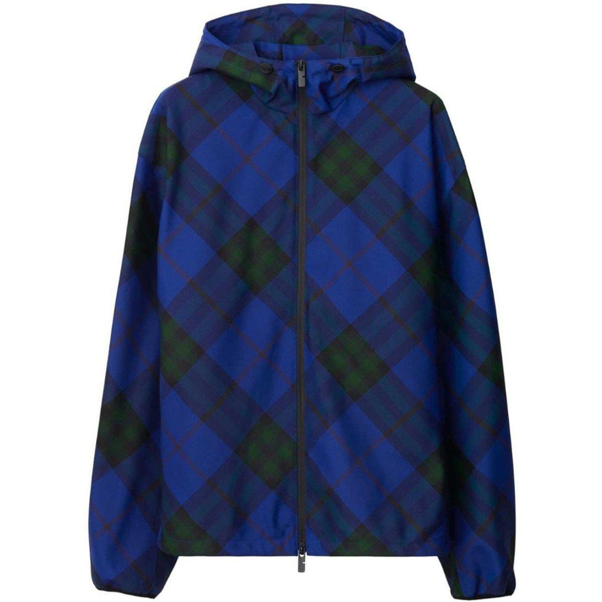 Blaue karierte Kapuzenjacke mit Reißverschluss