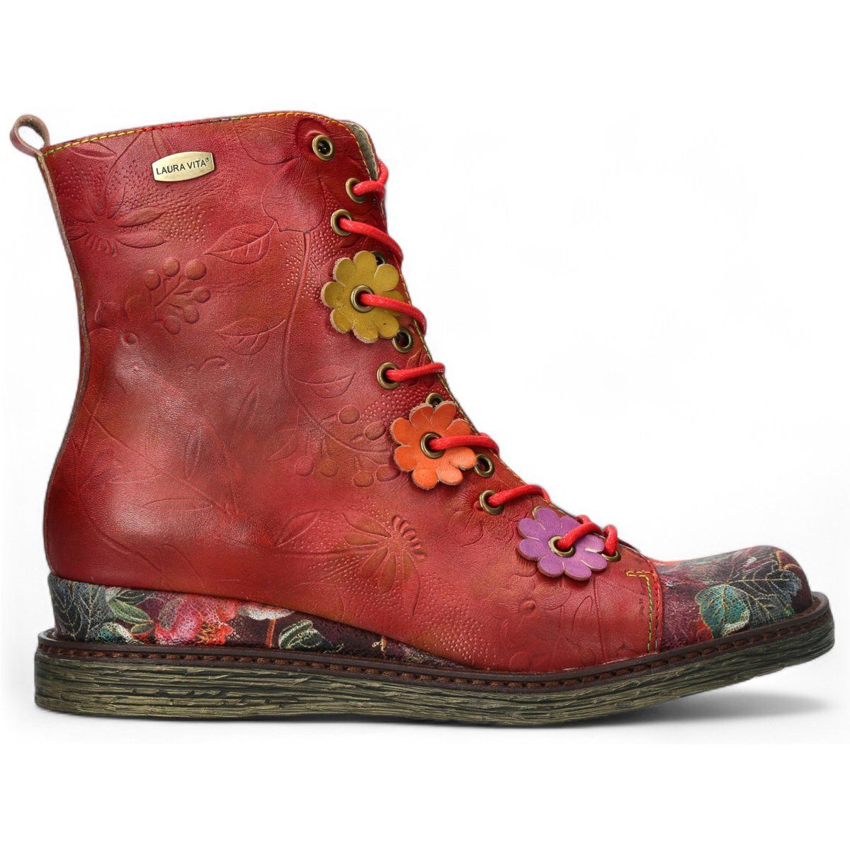 Geprägte Lederstiefeletten mit Blumenmuster