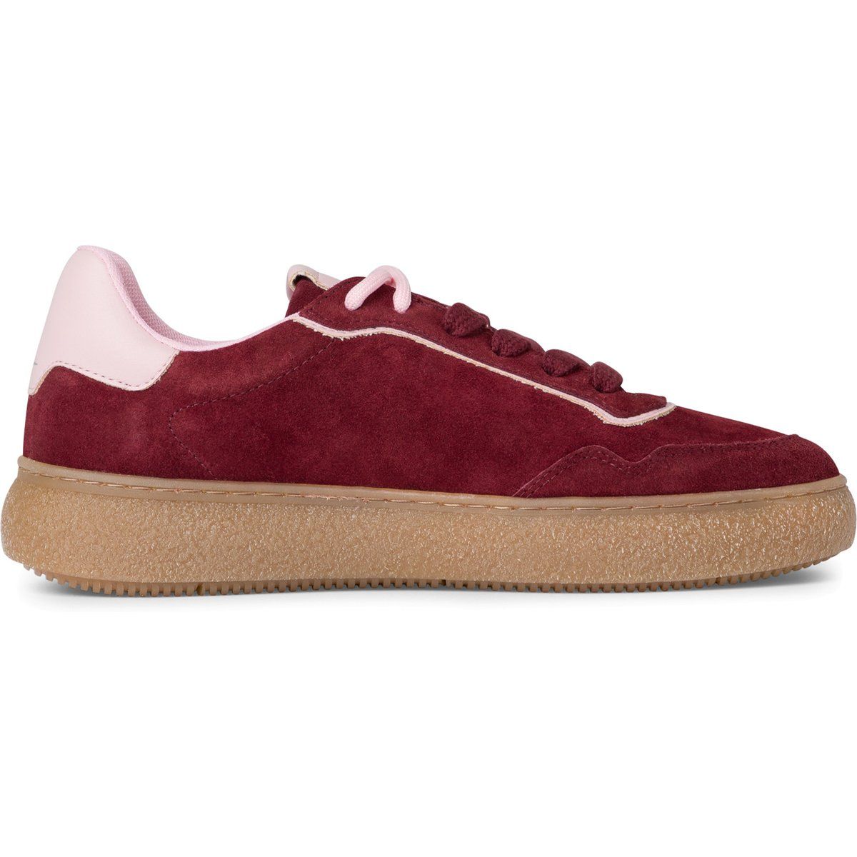 Burgunderrote Wildleder-Sneakers mit Plateausohle