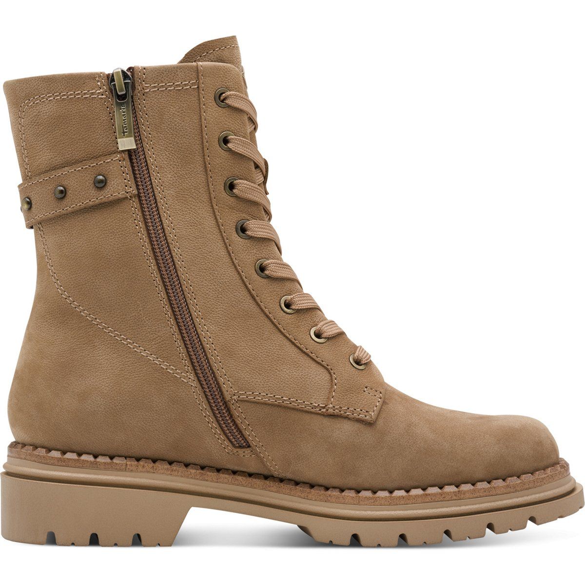 Schnürstiefelette aus Leder mit Reißverschluss