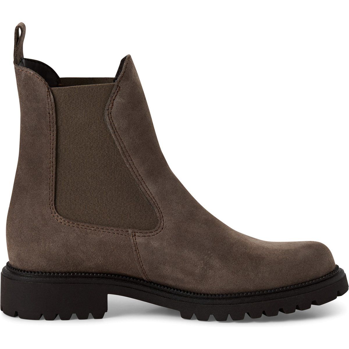Taupefarbene Wildleder Chelsea Boots mit Blockabsatz