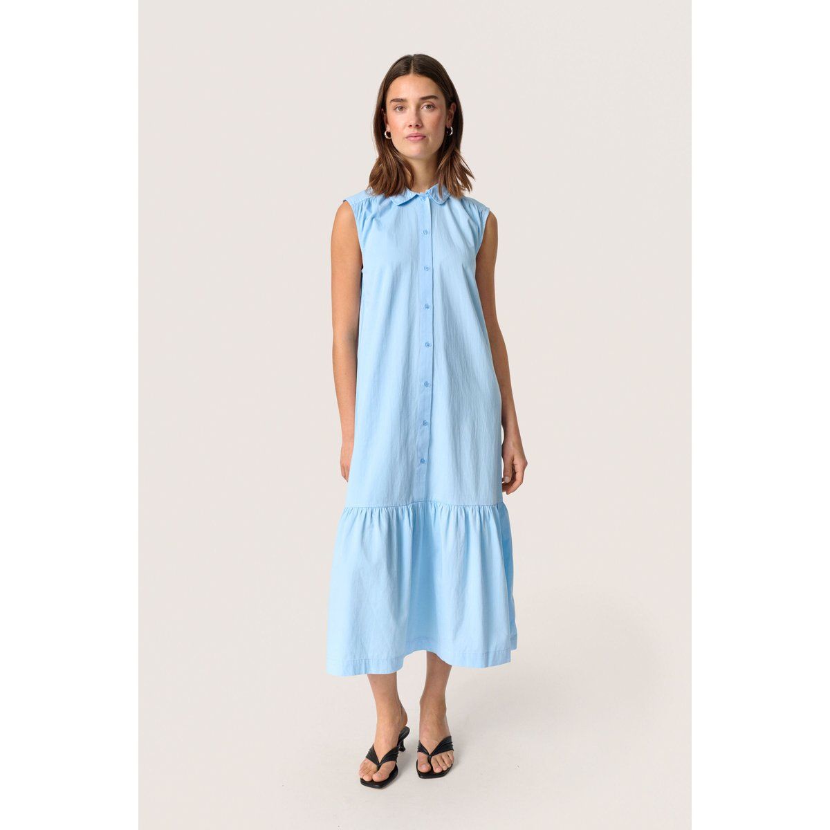 Ärmelloses Baumwoll-Midi-Hemdkleid