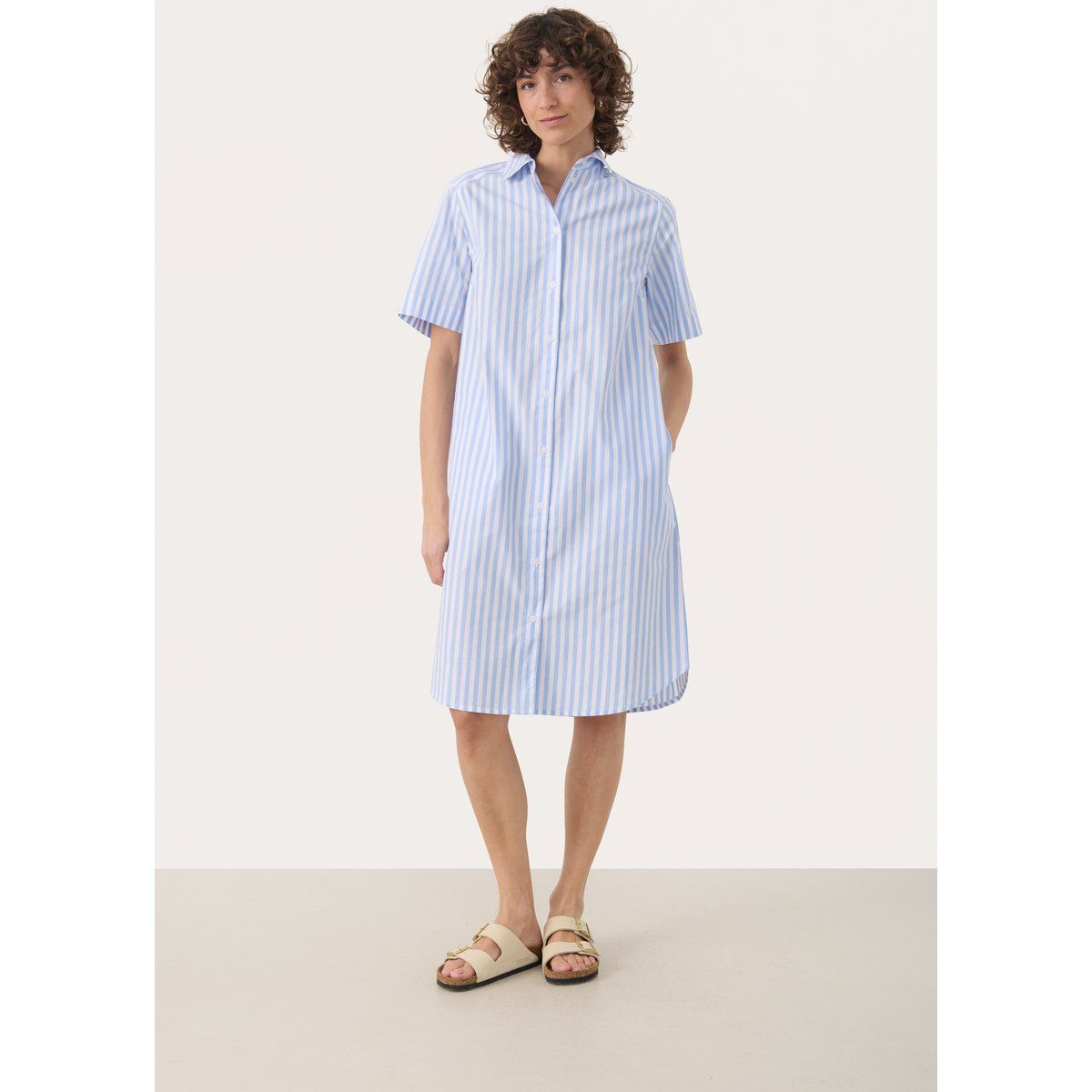 Gestreiftes Baumwoll Hemdblusenkleid