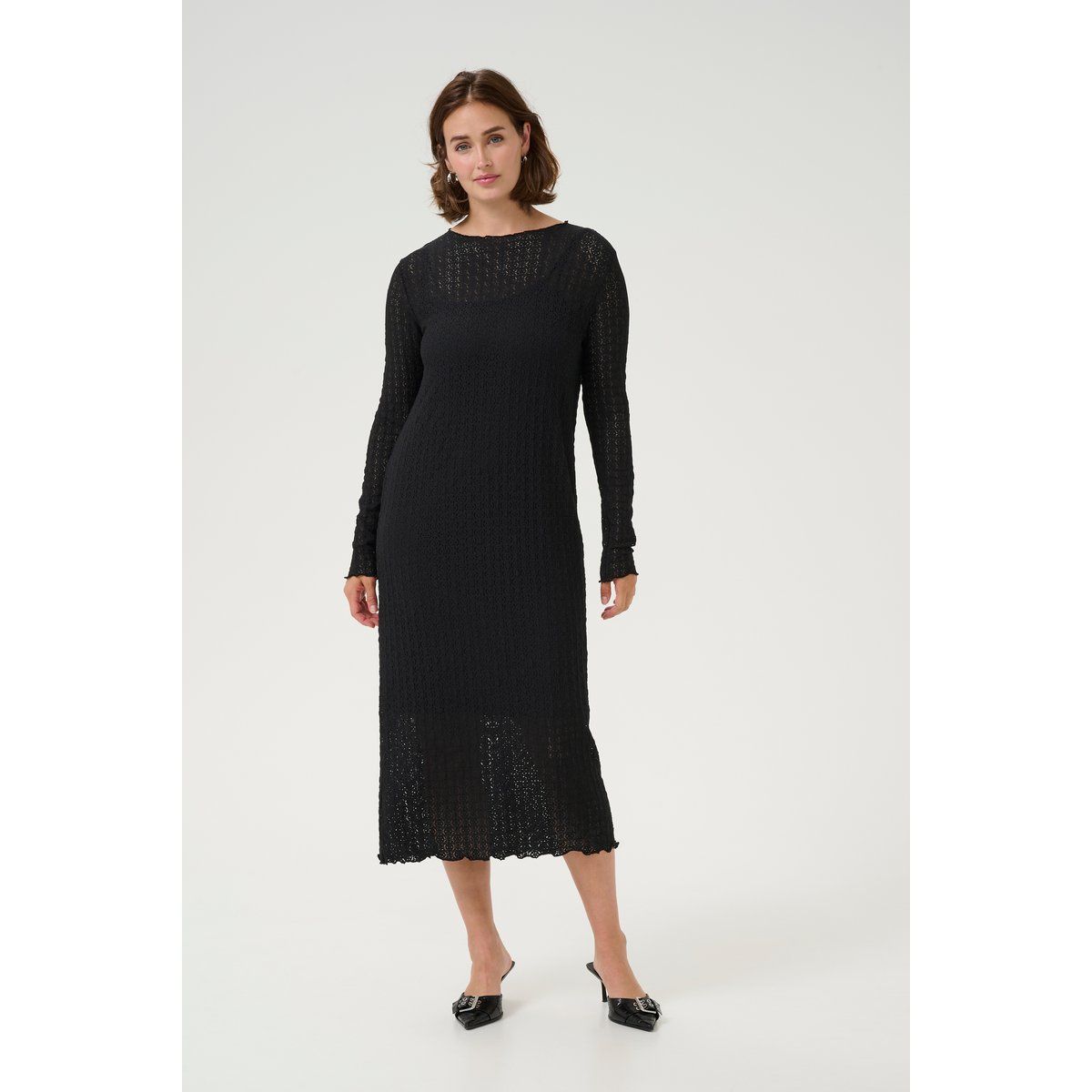 Strick-Midikleid mit langen Ärmeln