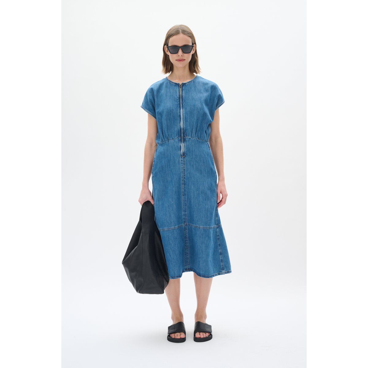 A-Linien Denim Midikleid mit Reißverschluss