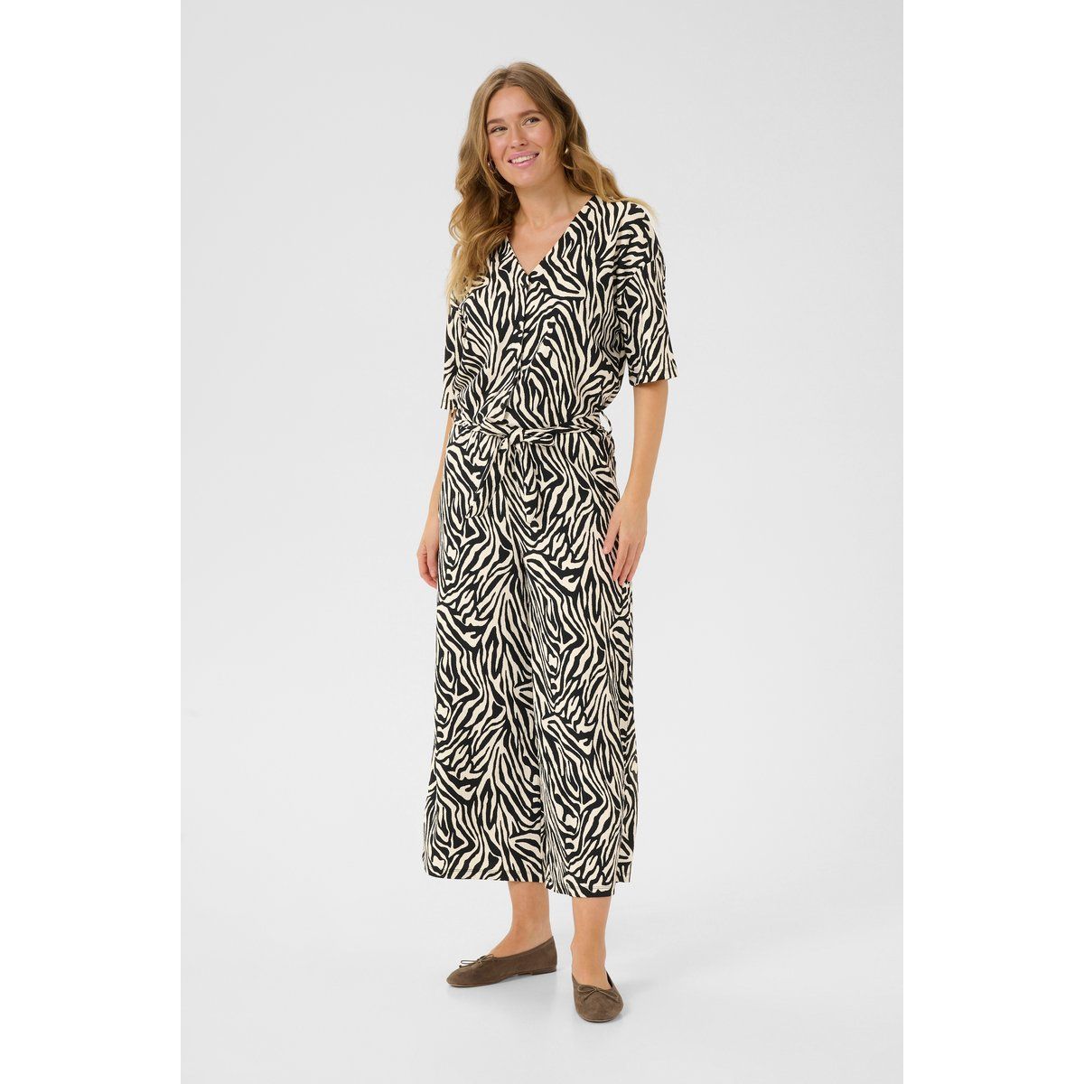 Zebra-Print Jumpsuit mit Taillenband