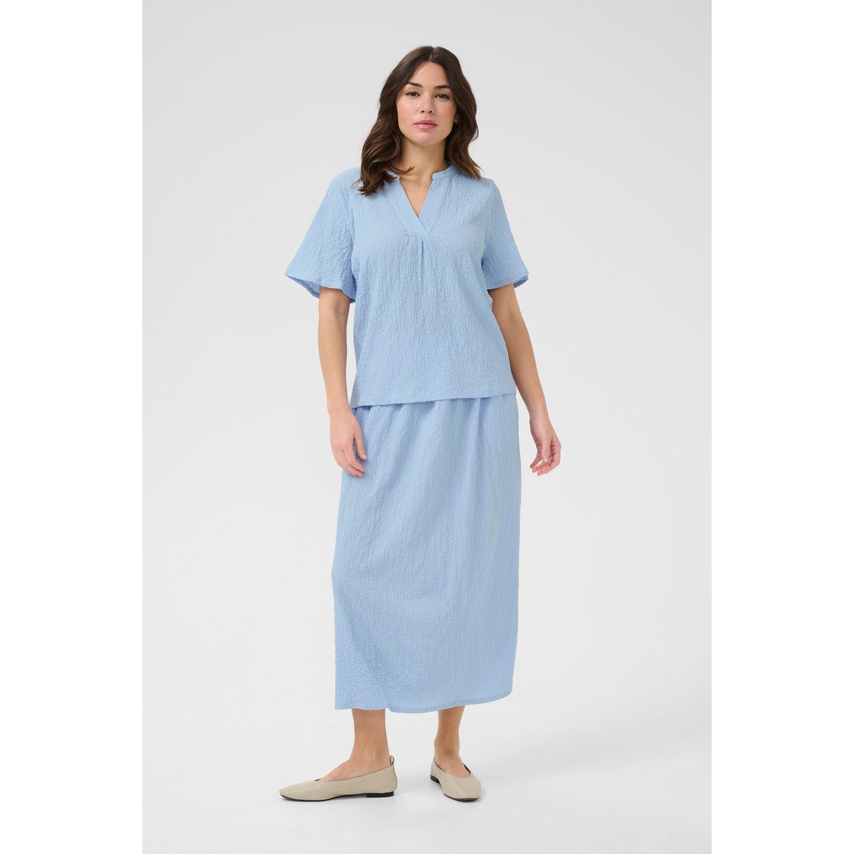 Kurzarm-Bluse Regular fit Soft Chambray light blue