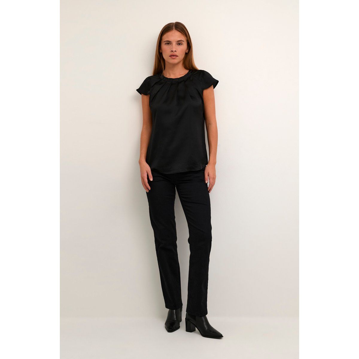 Satin Kurzarm Bluse Top