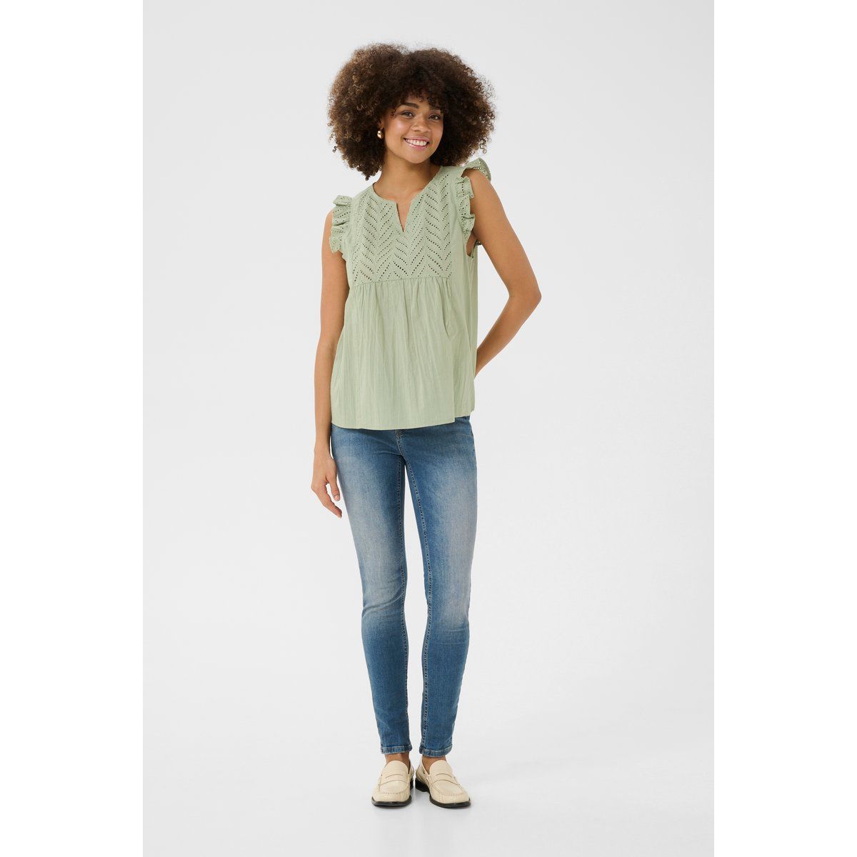 Ärmellose Baumwoll-Lochstickerei Bluse Top