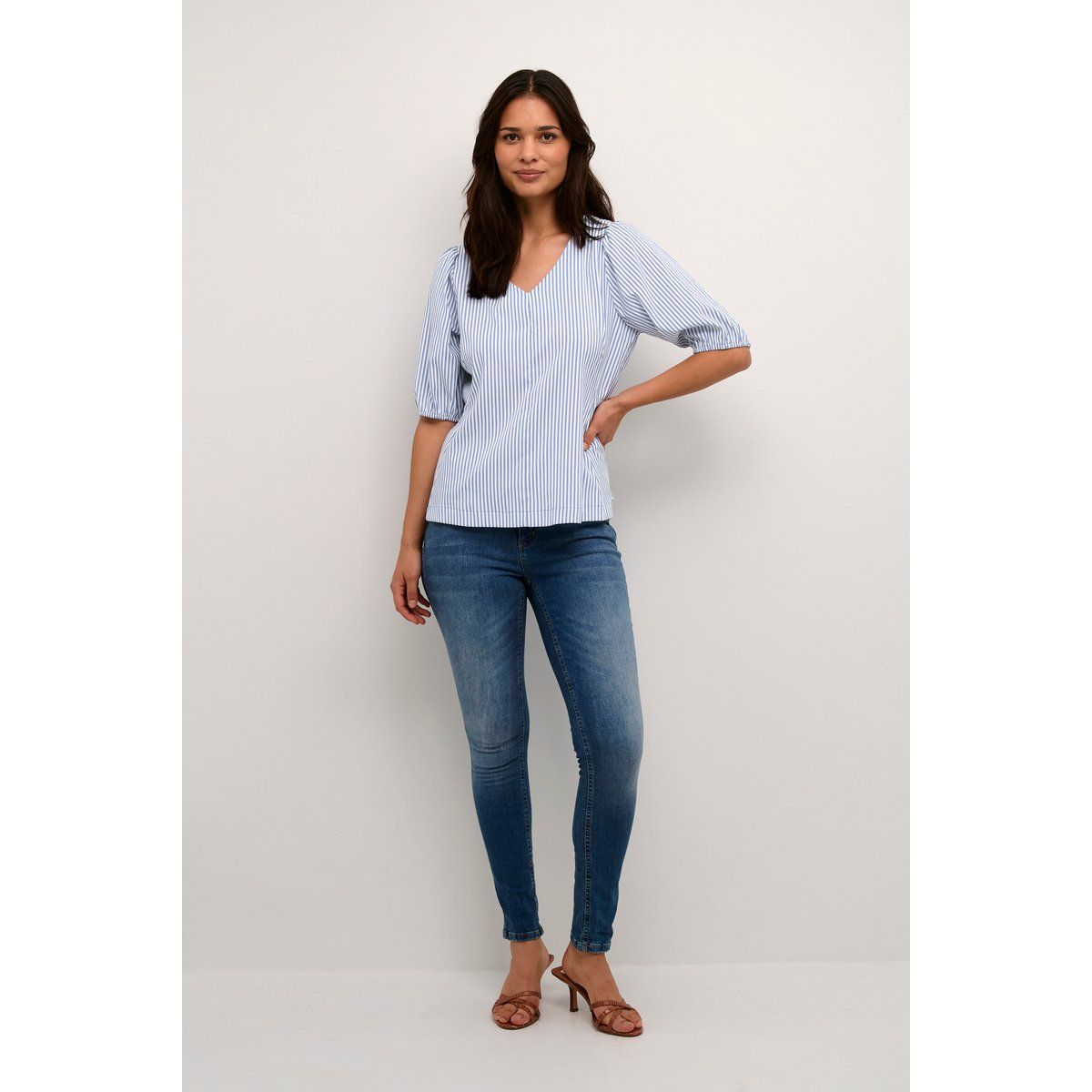 Kurzarm-Bluse Casual fit Mazarine Blue white