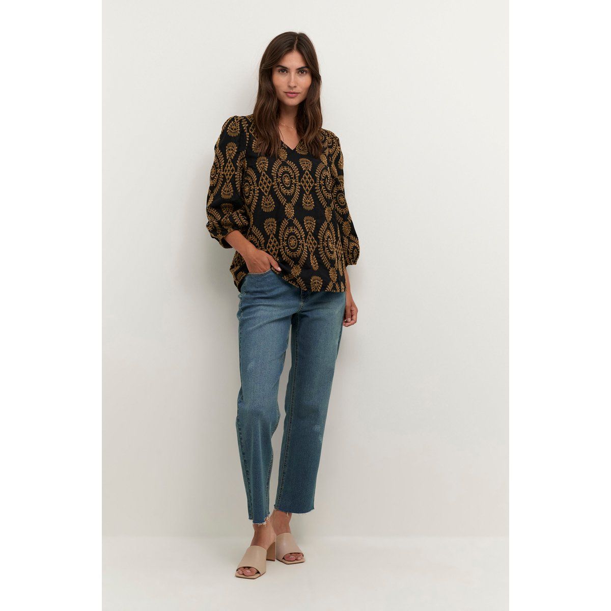 Kurzarm-Bluse Casual fit Blac