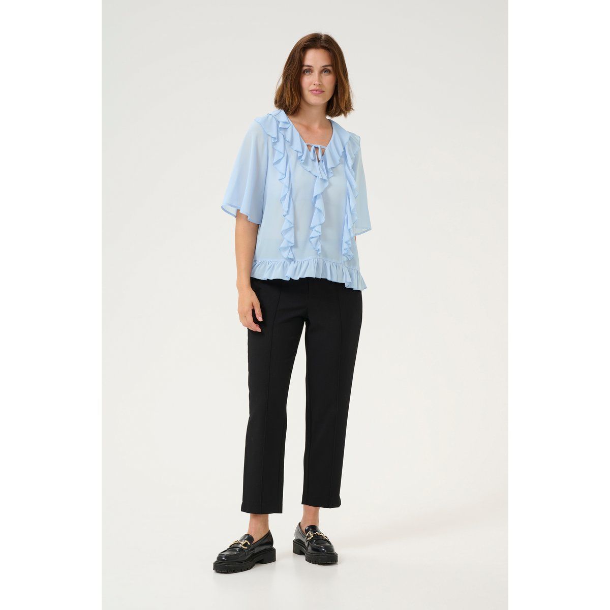 Kurzarm-Bluse Regular fit Soft Chambray light blue