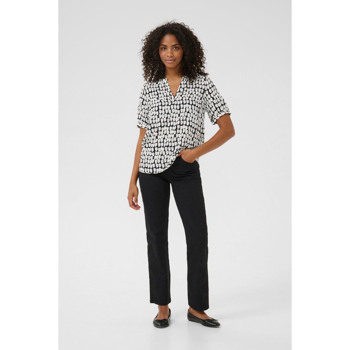 Kurzarm Bluse mit Grafikmuster