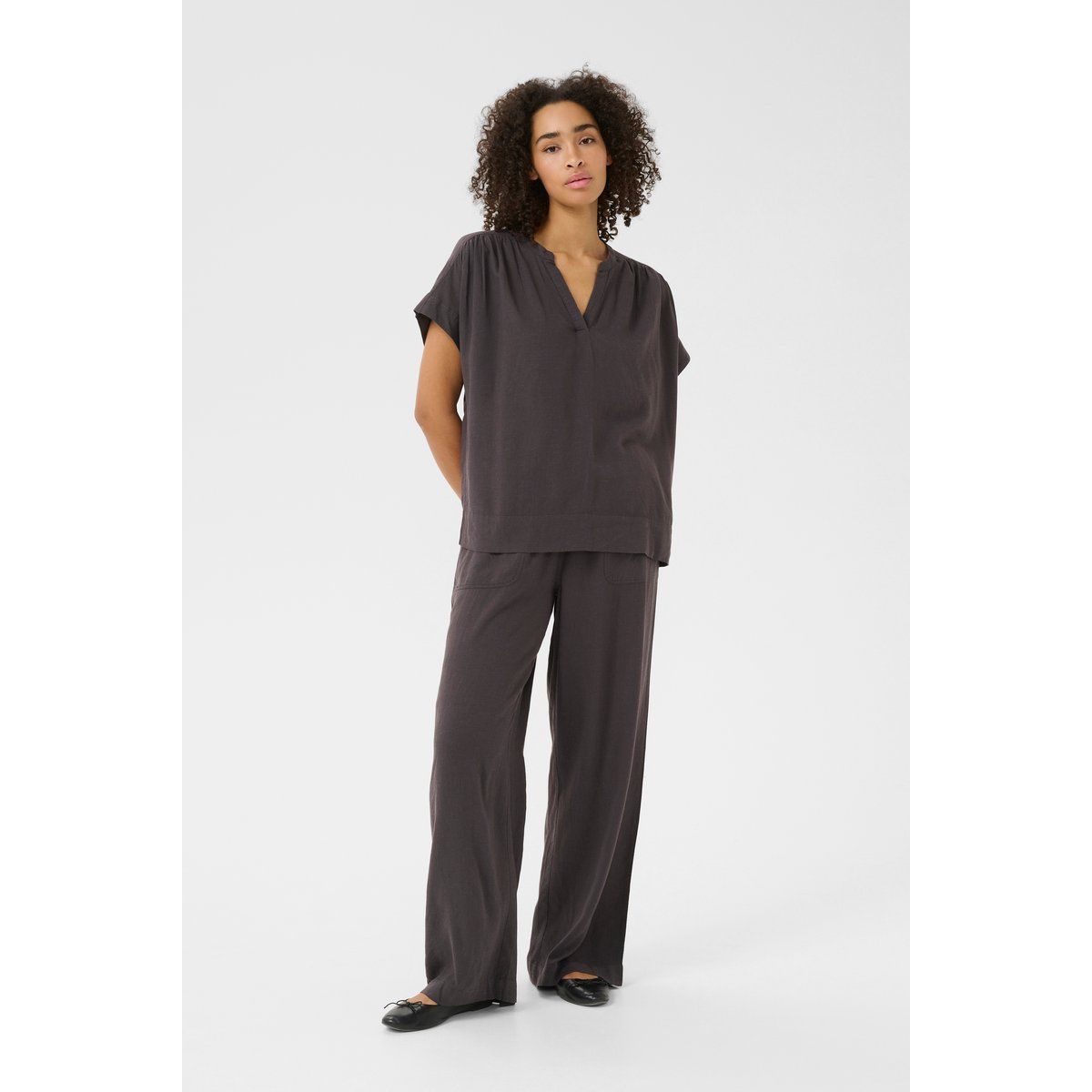 Kurzarm-Bluse Loose fit Black Oyster
