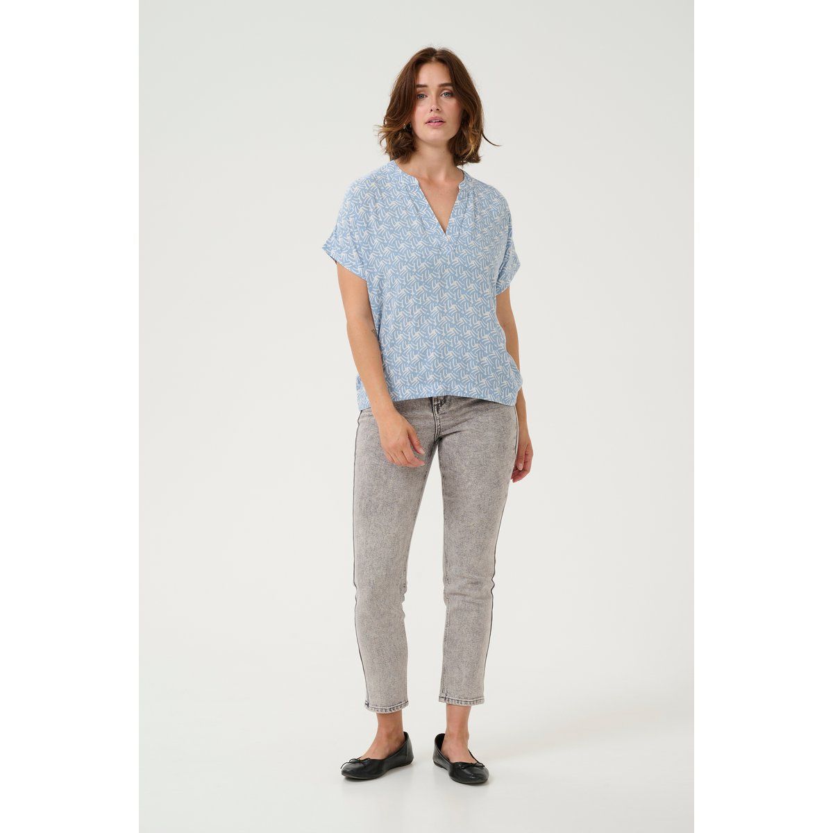 Kurzarm-Bluse Regular fit Blue/Moonstruck Print blue white
