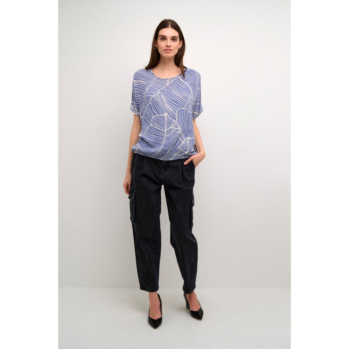 Ärmellose Bluse Loose fit Indigo Blue/Turtledove Leaf blue white