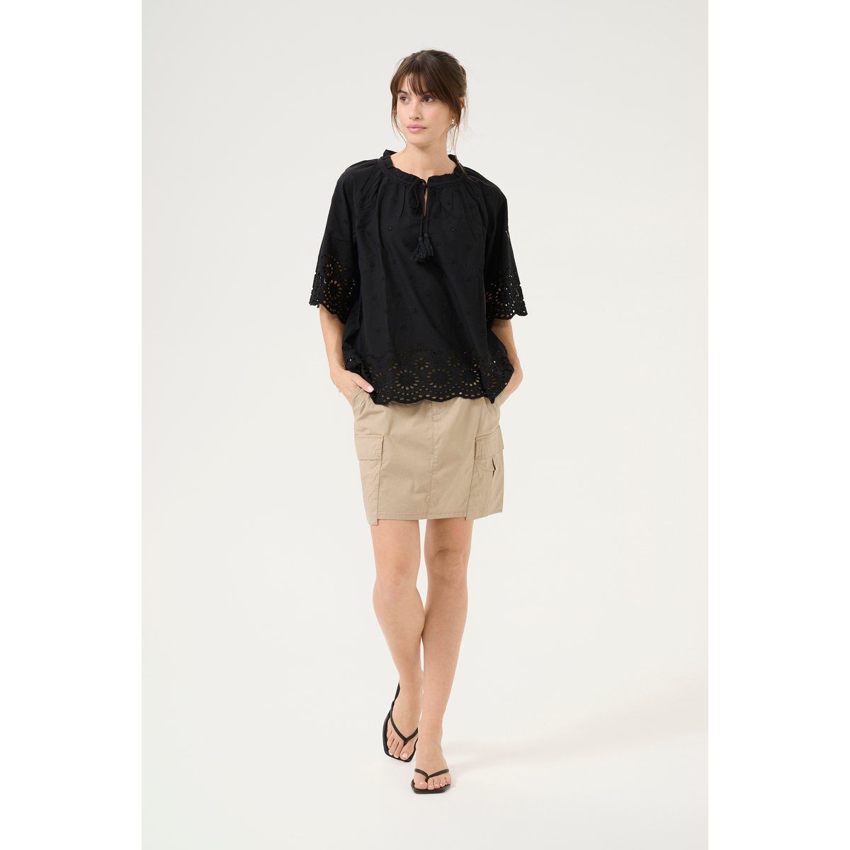 Kurzarm-Bluse Relaxed fit Blac
