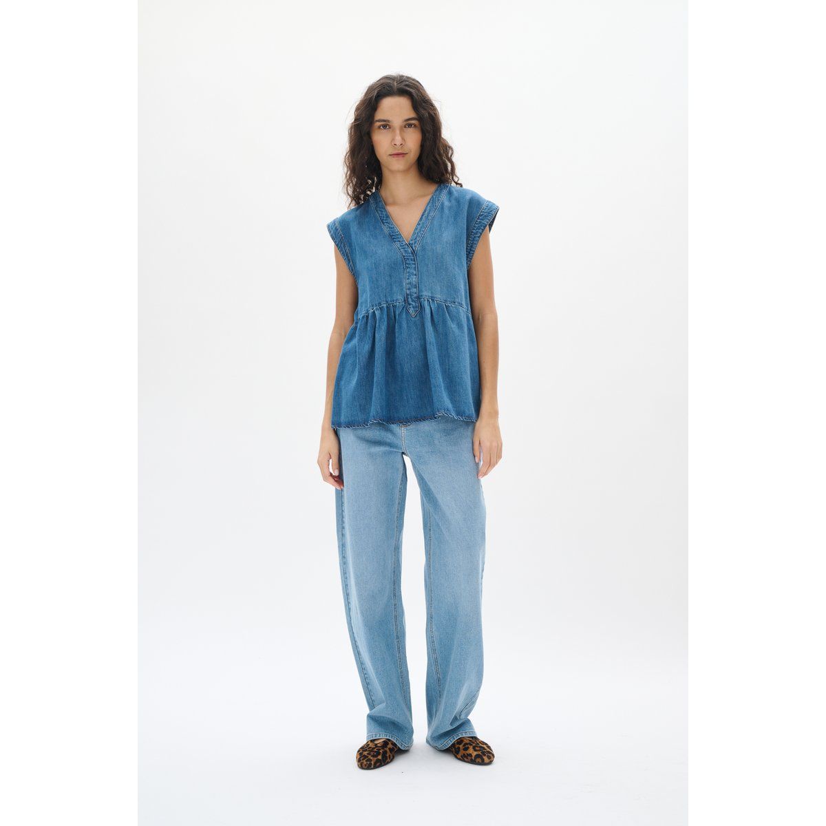 Ärmelloses Denim Peplum Top