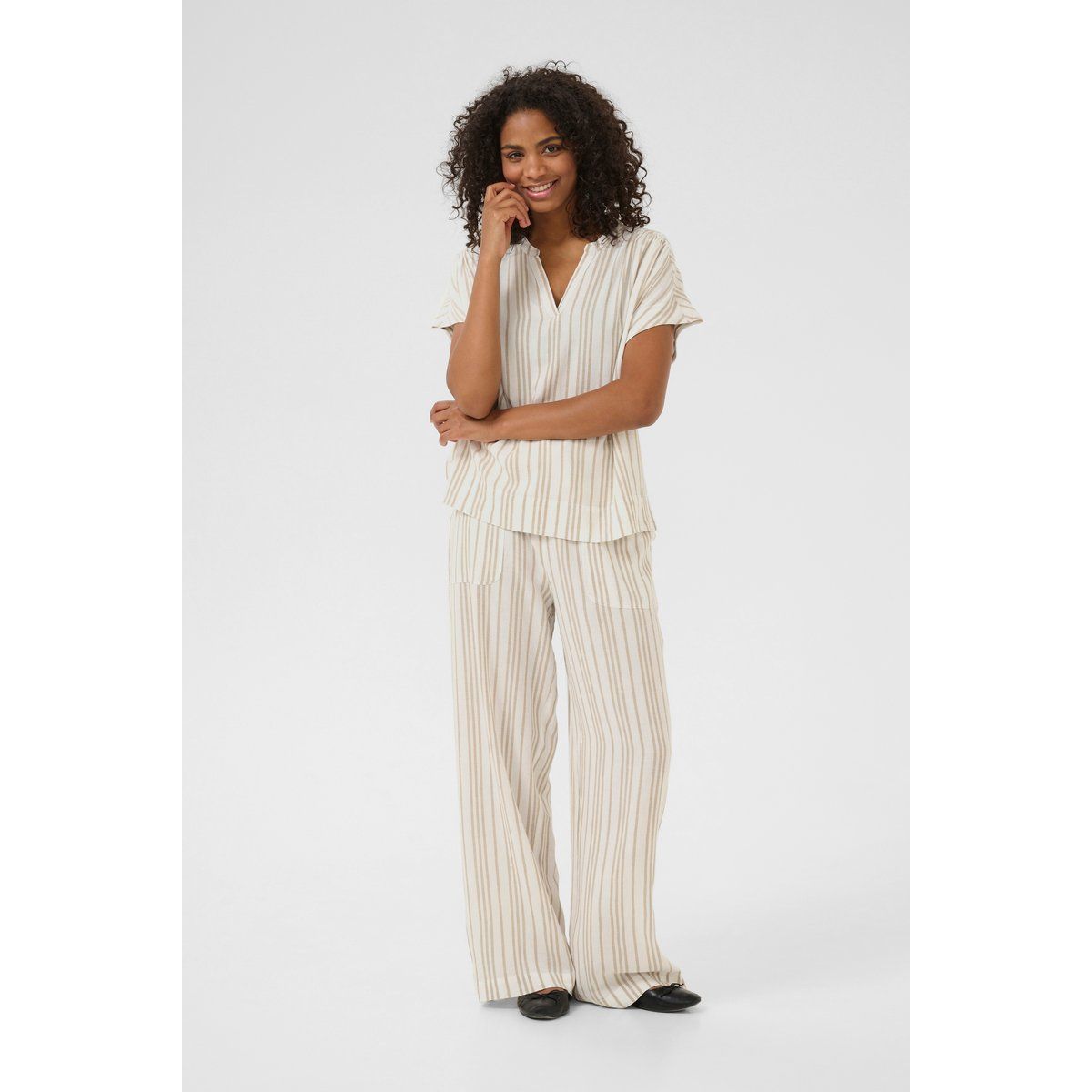 Kurzarm-Bluse Loose fit Chalk / Chinchilla Stripe white