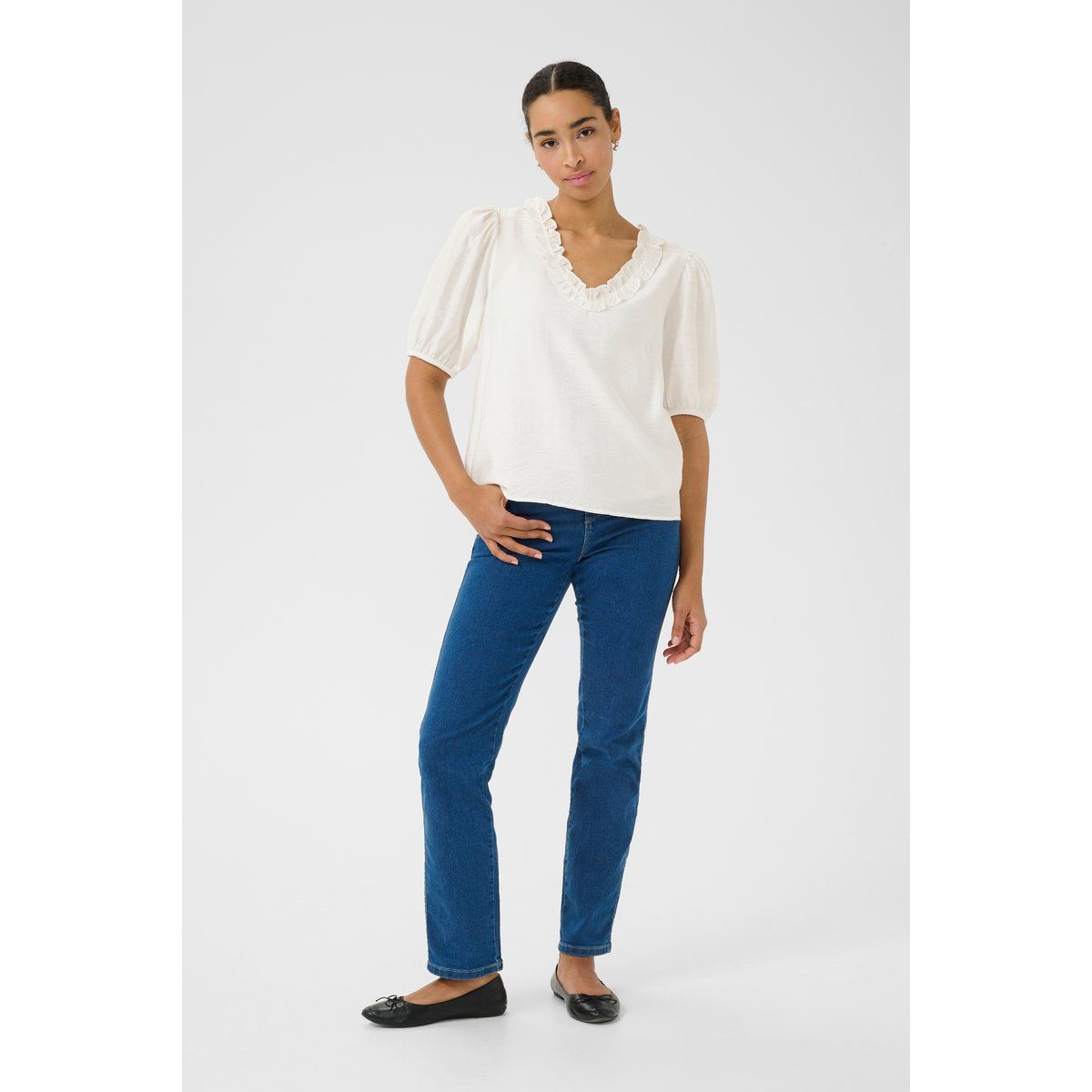 Puffärmel Bluse mit Rüschenbesatz