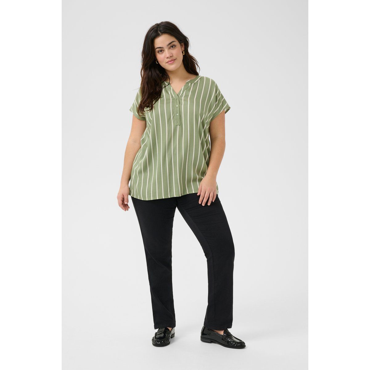 Ärmellose Bluse Regular fit Oil Green/ Moonstruck Stripe green