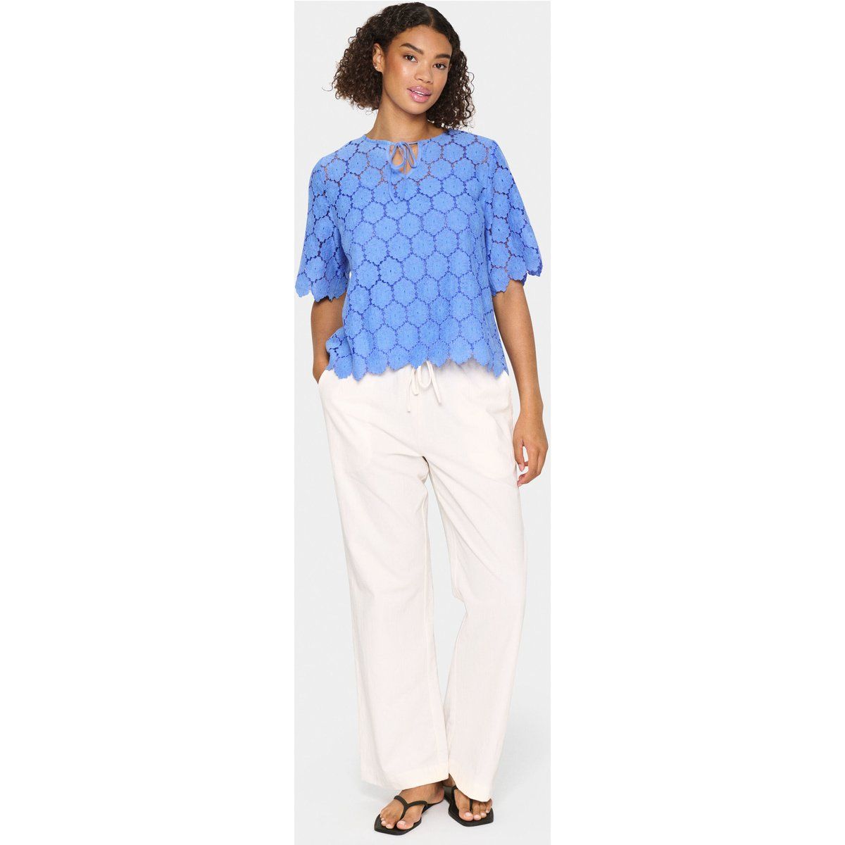 Kurzarm-Bluse Lockere Passform Provence blue