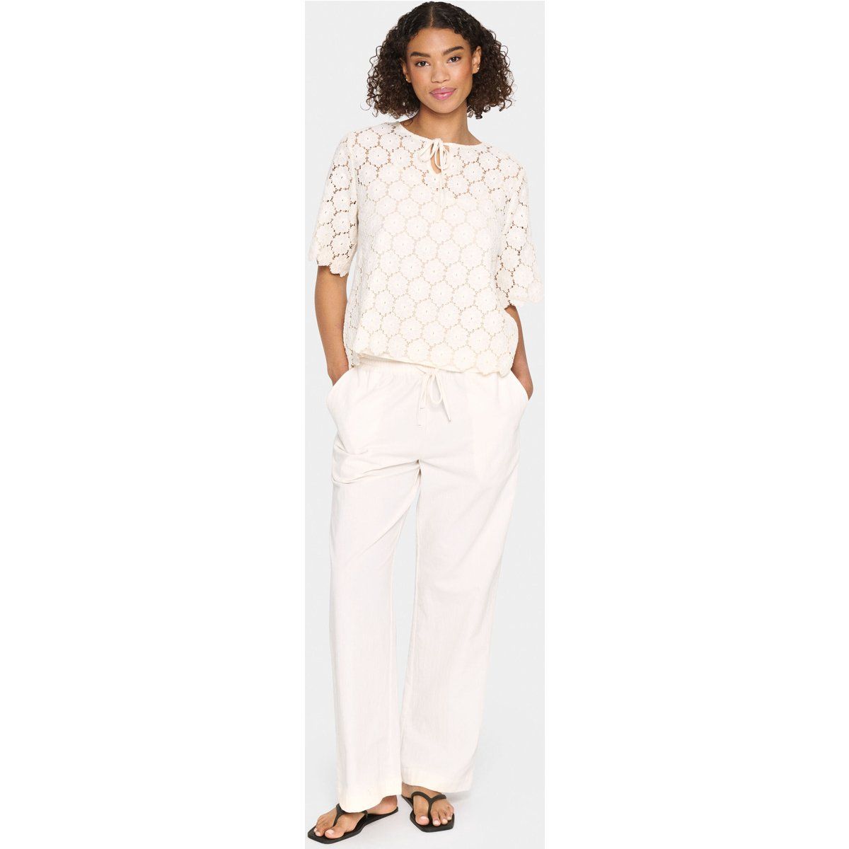 Kurzarm-Bluse Lockere Passform Sea Salt white