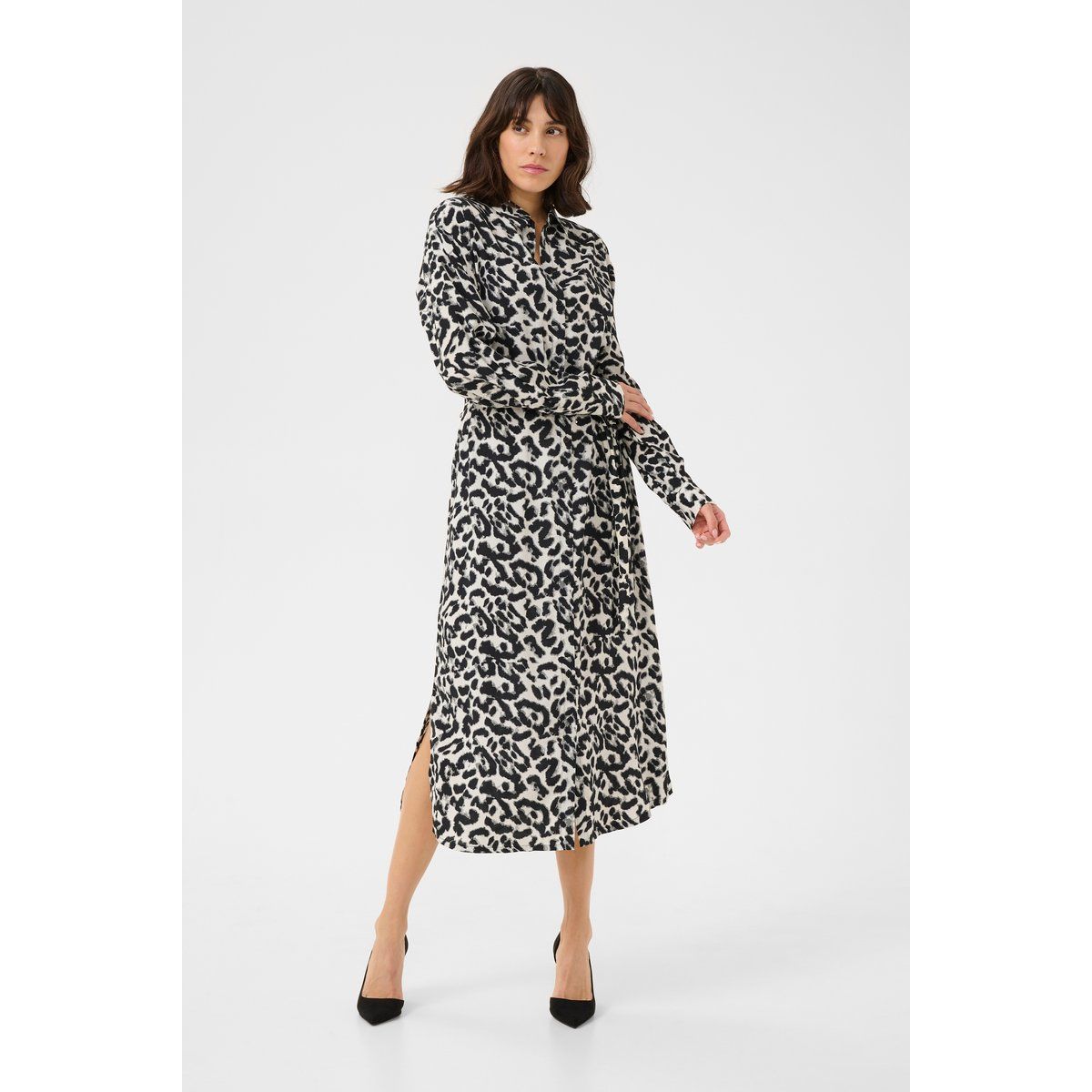 Leopardenmuster Midi Hemdkleid
