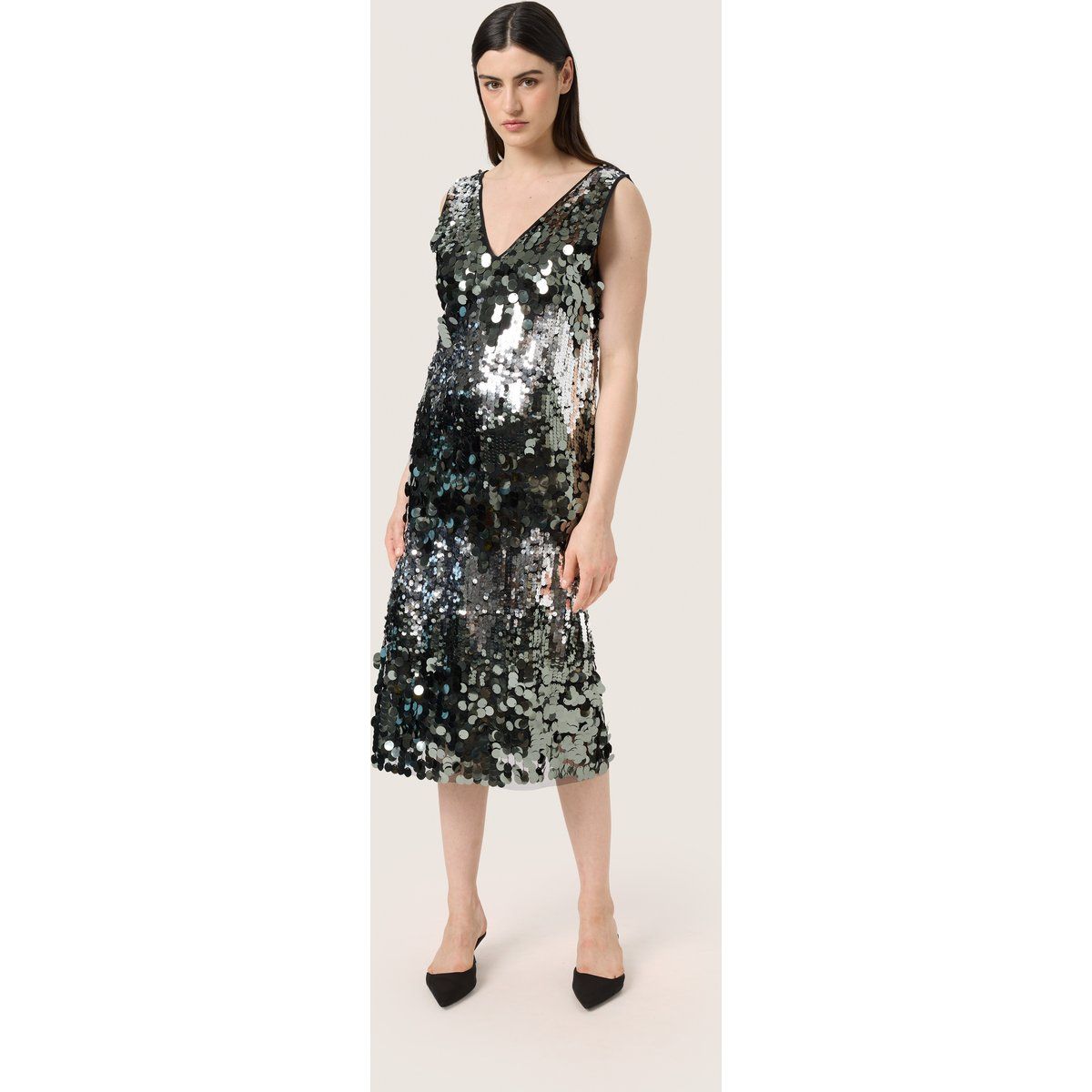 Pailletten-Midikleid mit V-Ausschnitt