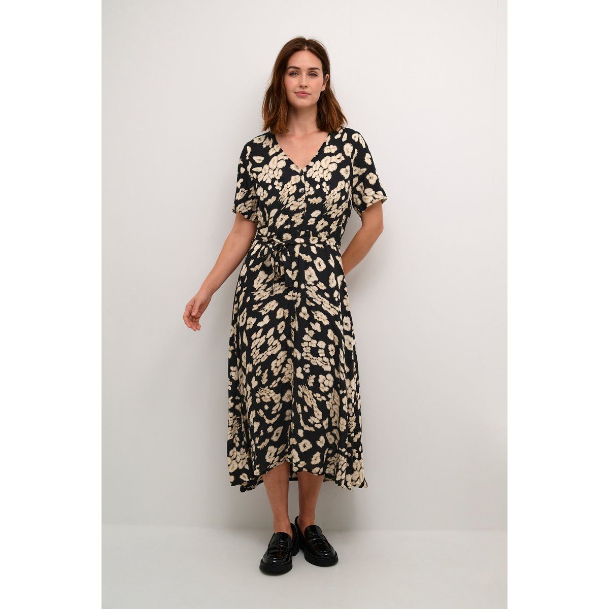 Kleid A-Form Schwarz/Sand Leo Druck black multi