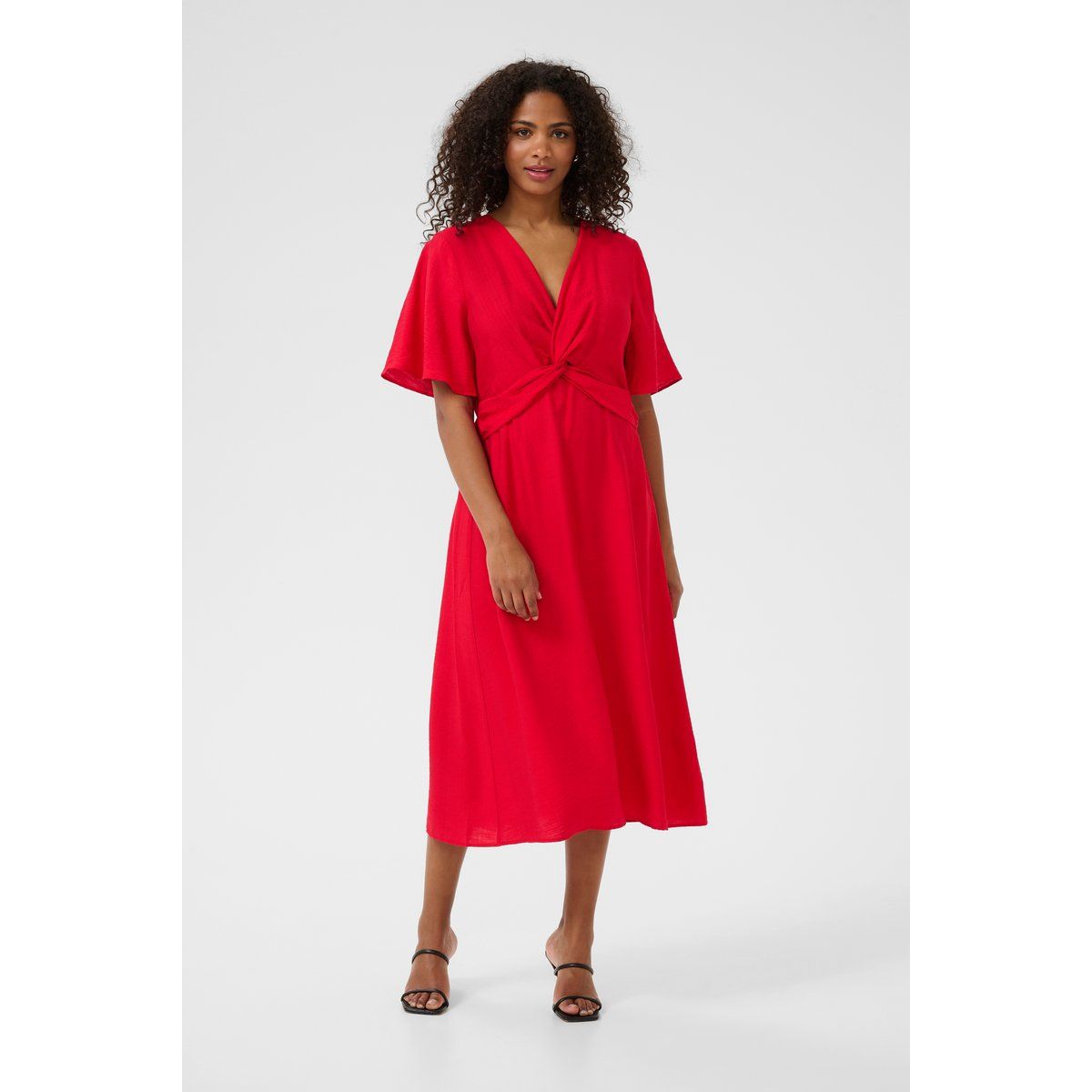 Midi-Kleid mit Knoten und Flatterärmeln