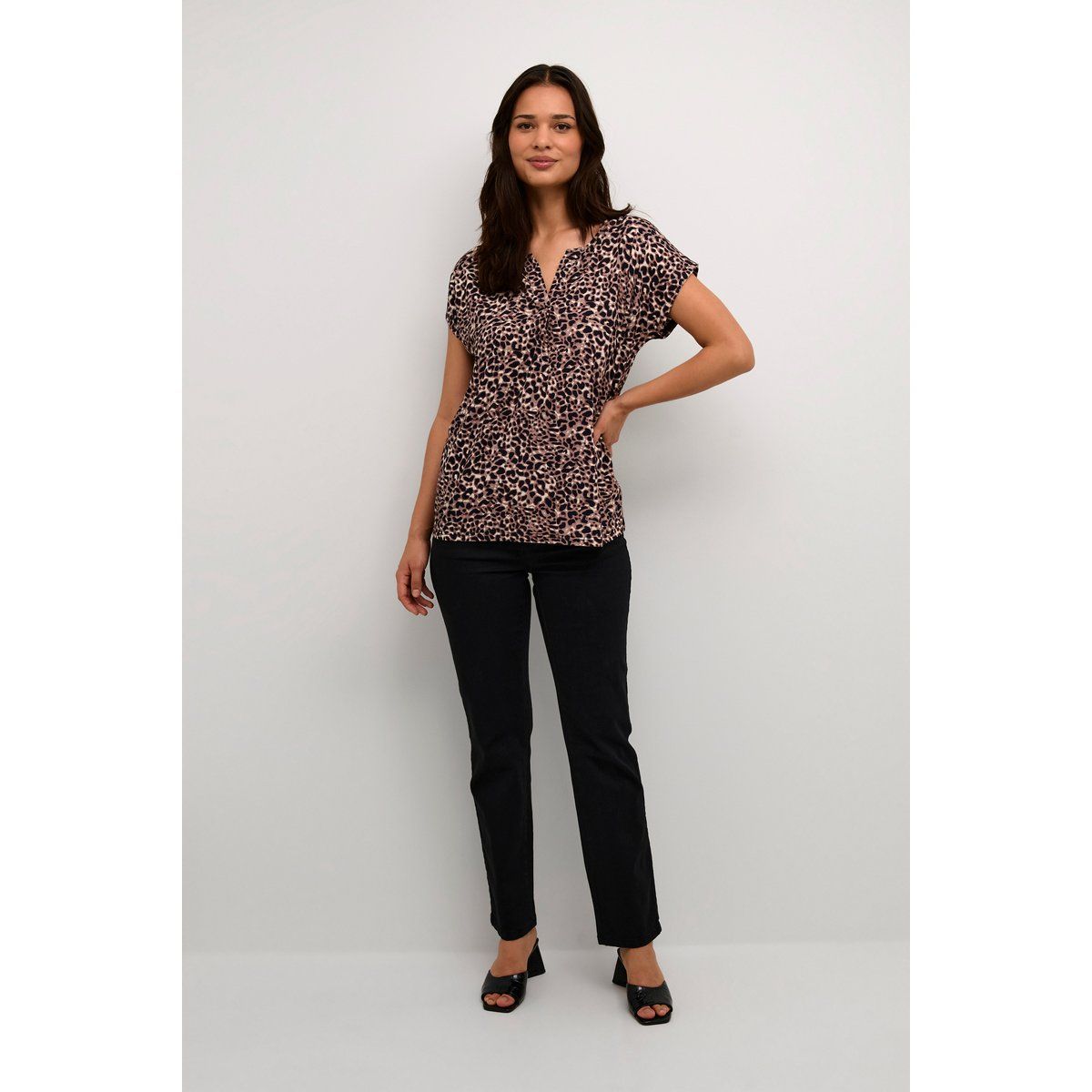 T-shirt Regular fit Black/brown Leo Print leopard