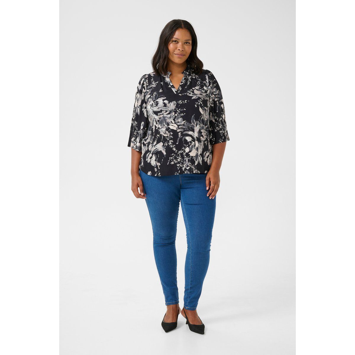 A-Linien Bluse mit Blumendruck
