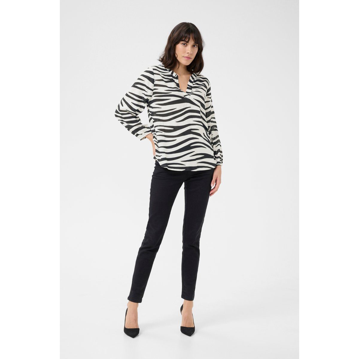 Kurzarm-Bluse Regular fit Chalk/Black Animal animal