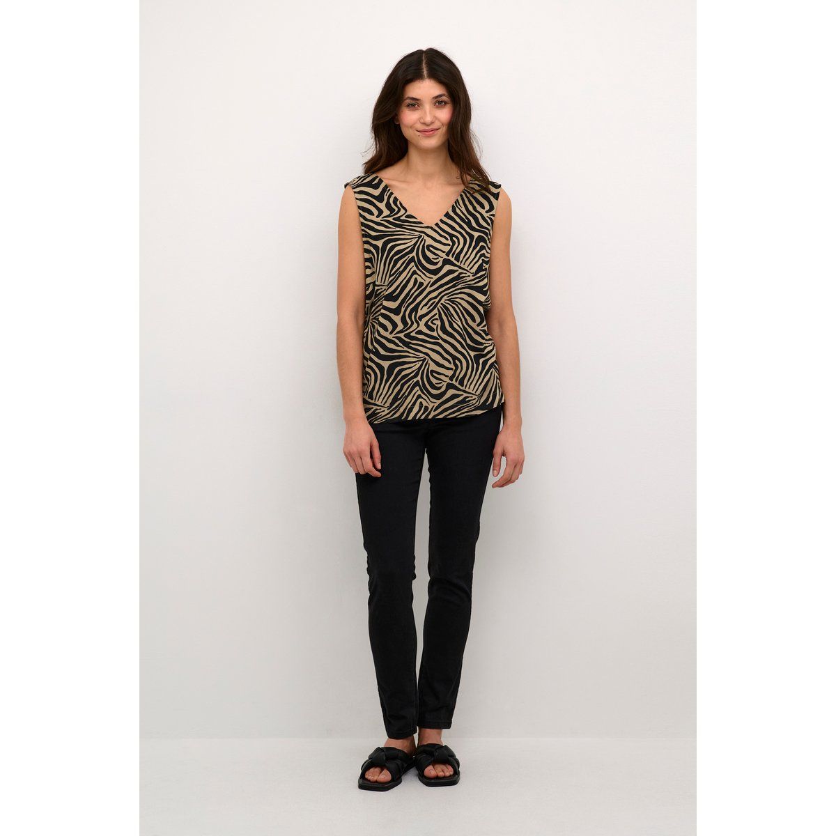 Ärmellose Bluse Regular fit Chinchilla/Black Animal Print