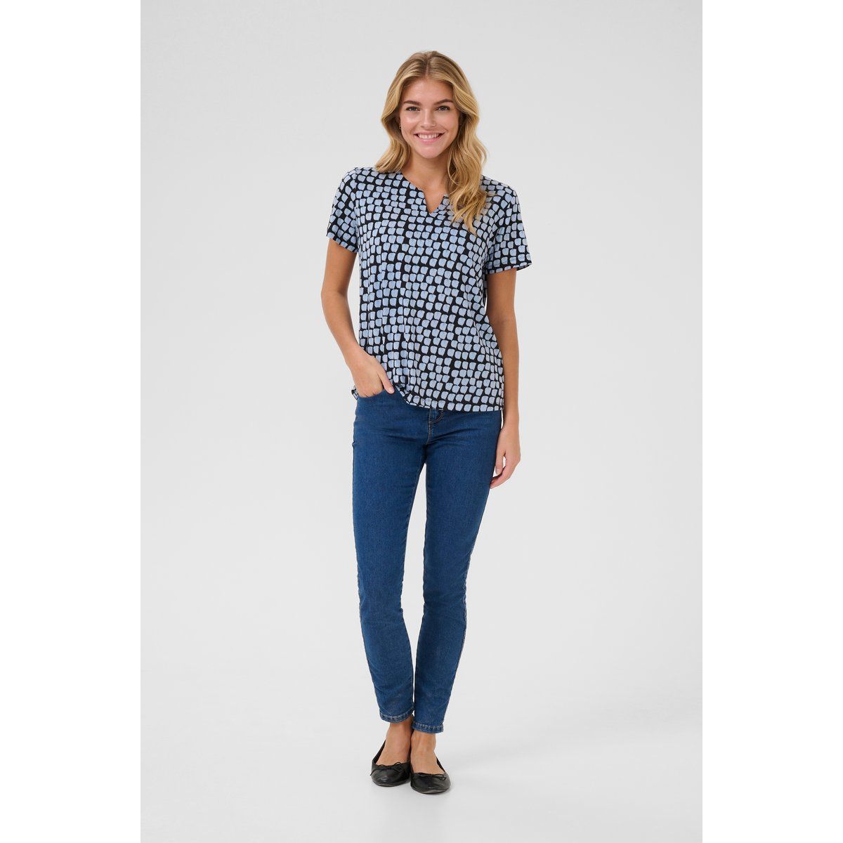Kurzarm-Bluse Regular fit Black/Blue Graphic Dot black blue