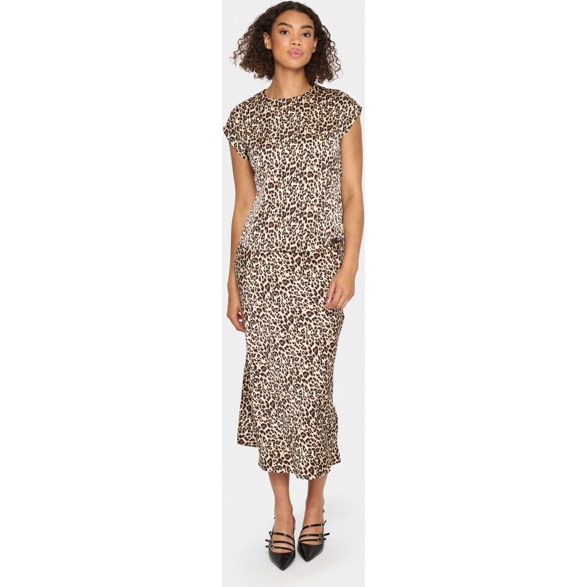 Kurzarm-Bluse Gerade Passform Black Reg Leo leopard