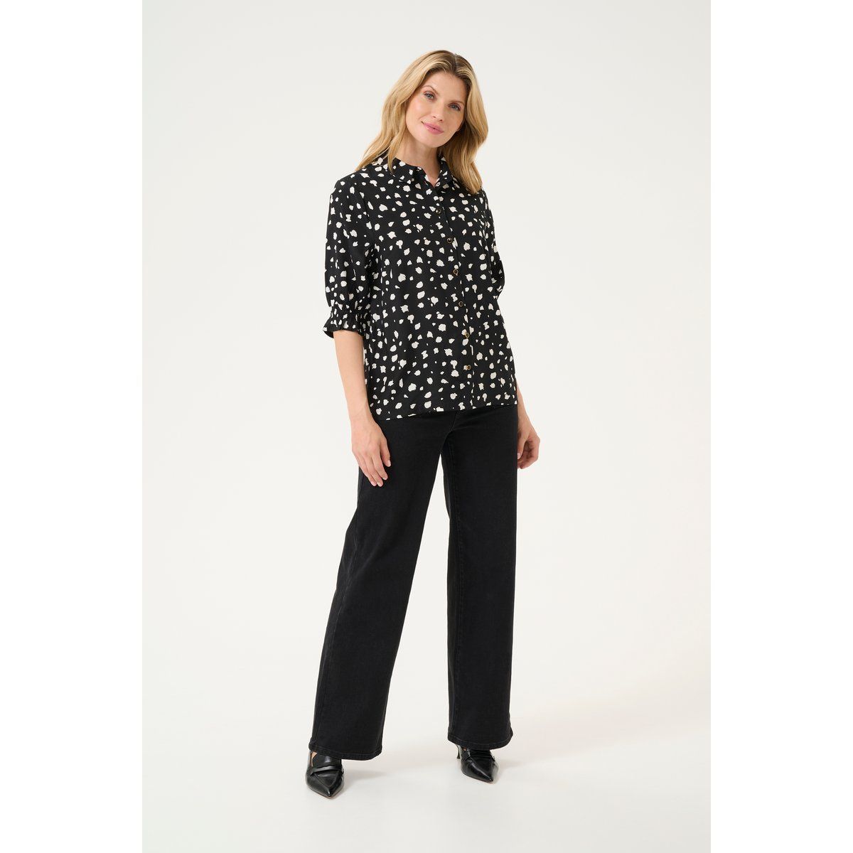 Kurzarm-Bluse Regular fit Black/White Abstract Print black white