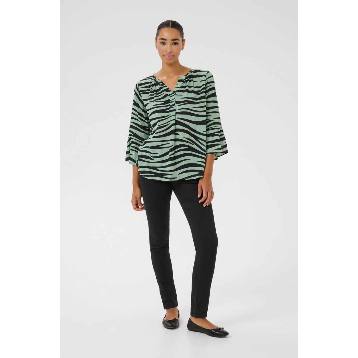 Kurzarm-Bluse Regular fit Green/Black Animal animal
