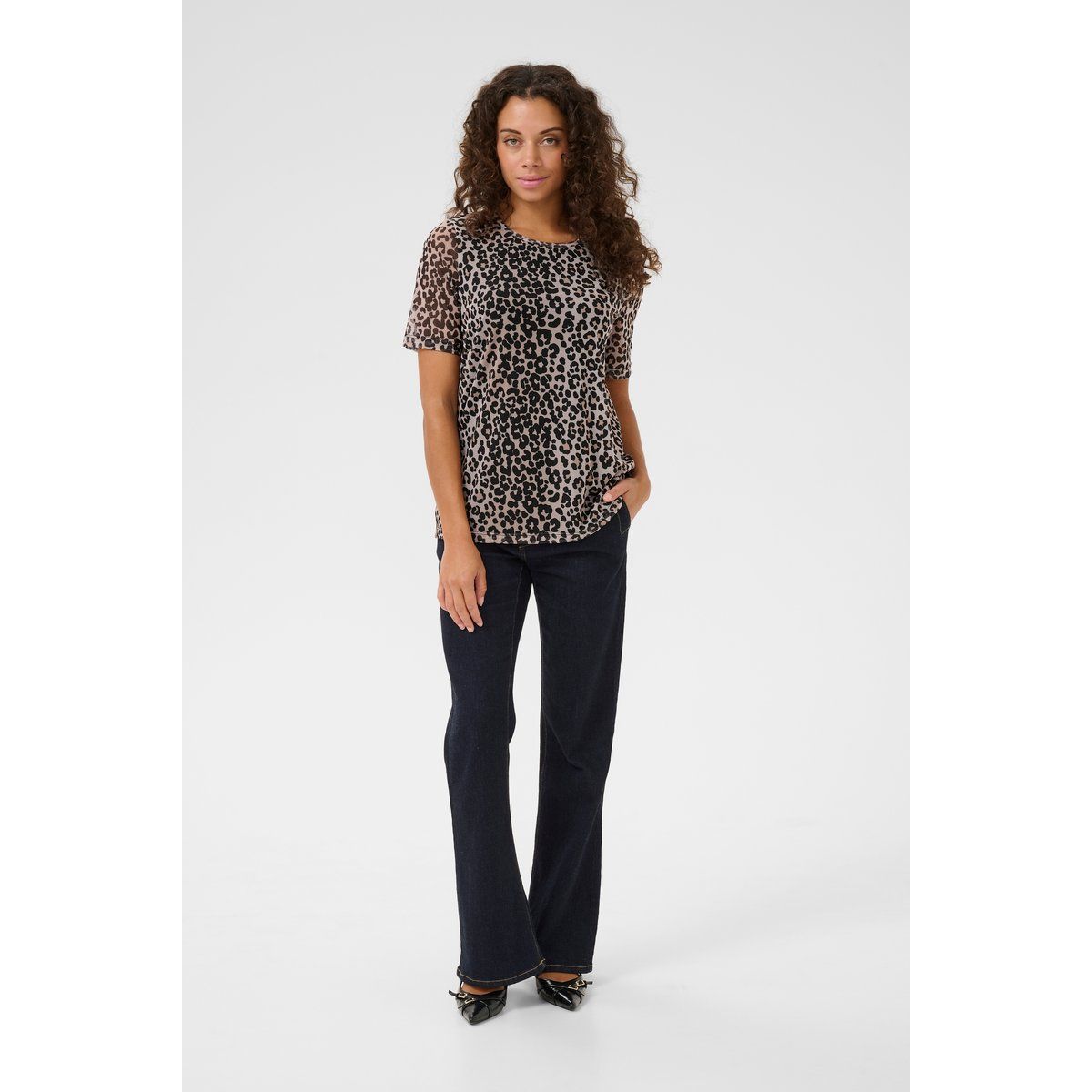Kurzärmelige Bluse mit Leopardenmuster
