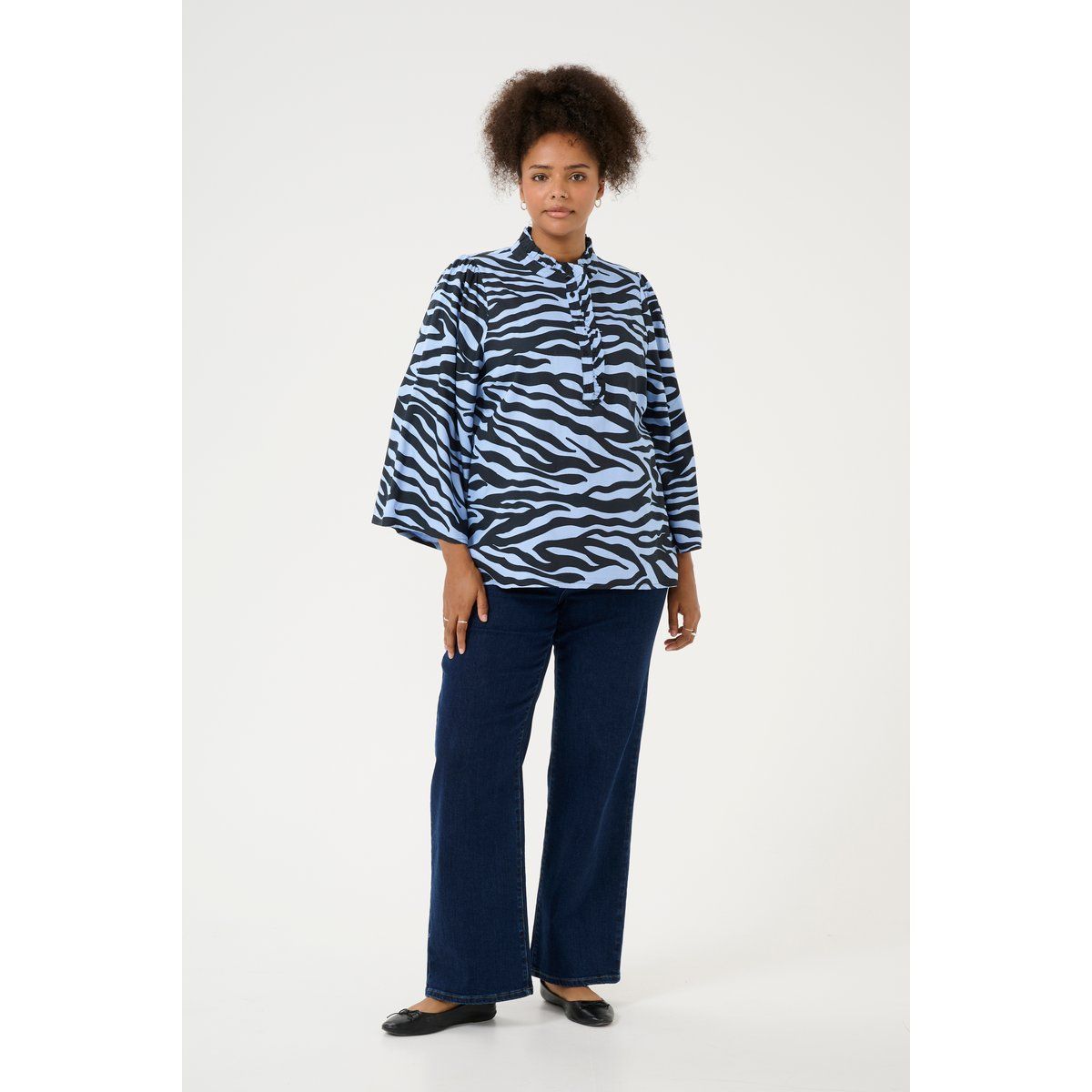 Zebra-Print Bluse mit 3/4 Ärmeln