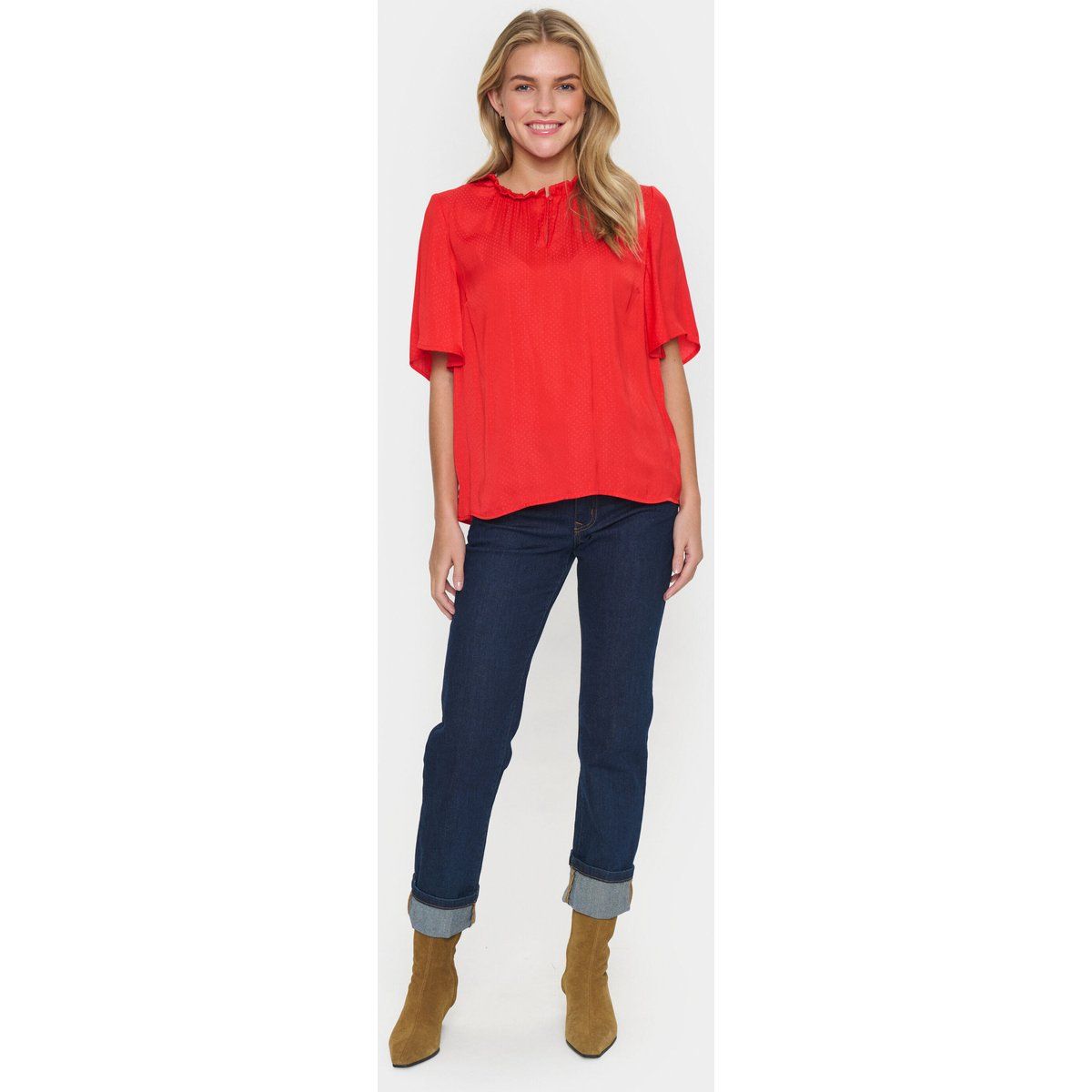 Kurzarm-Bluse Lockere Passform Flame Scarlet red