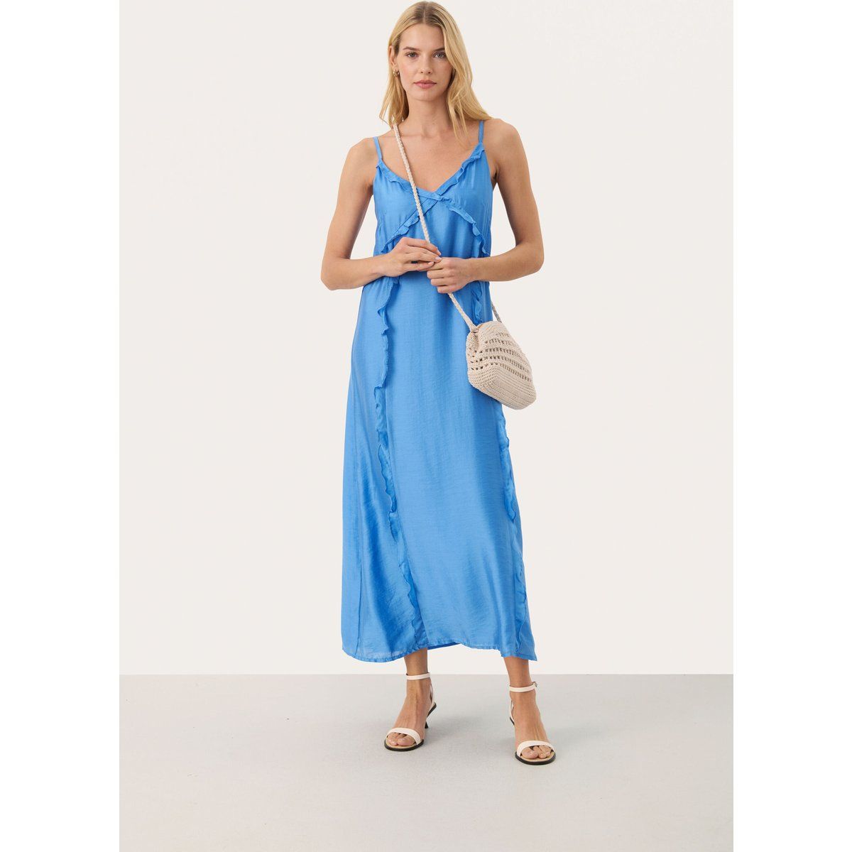 Fließendes Maxikleid mit Rüschenbesatz
