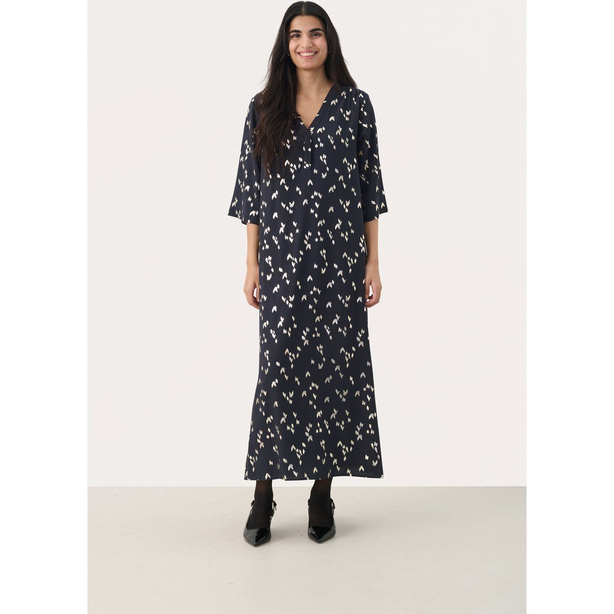 Maxikleid mit Metallic-Folienprint