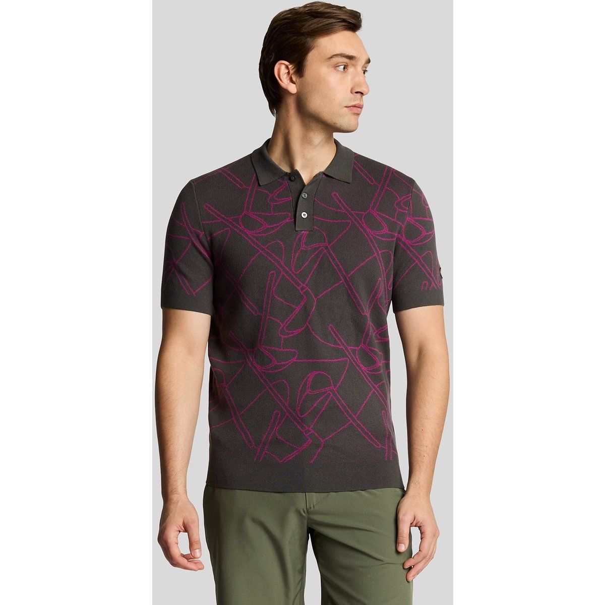 Gemustertes Golf-Poloshirt mit Stickerei