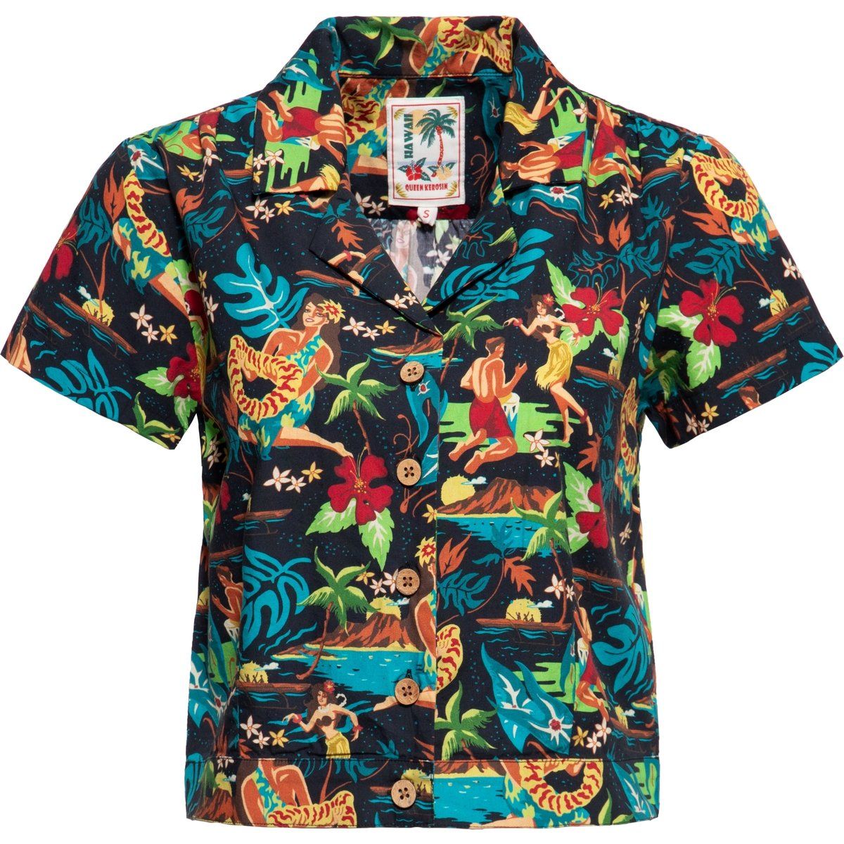 Retro Kurzarmhemd mit Hawaiianischem Muster