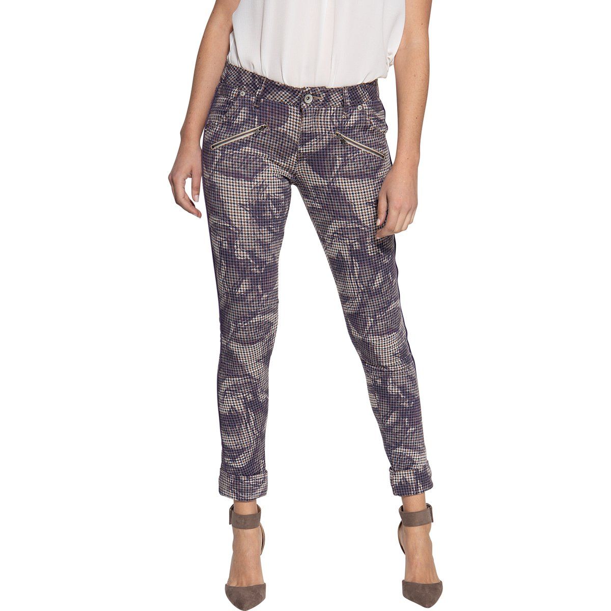 Gemusterte, schmale Stretchhose