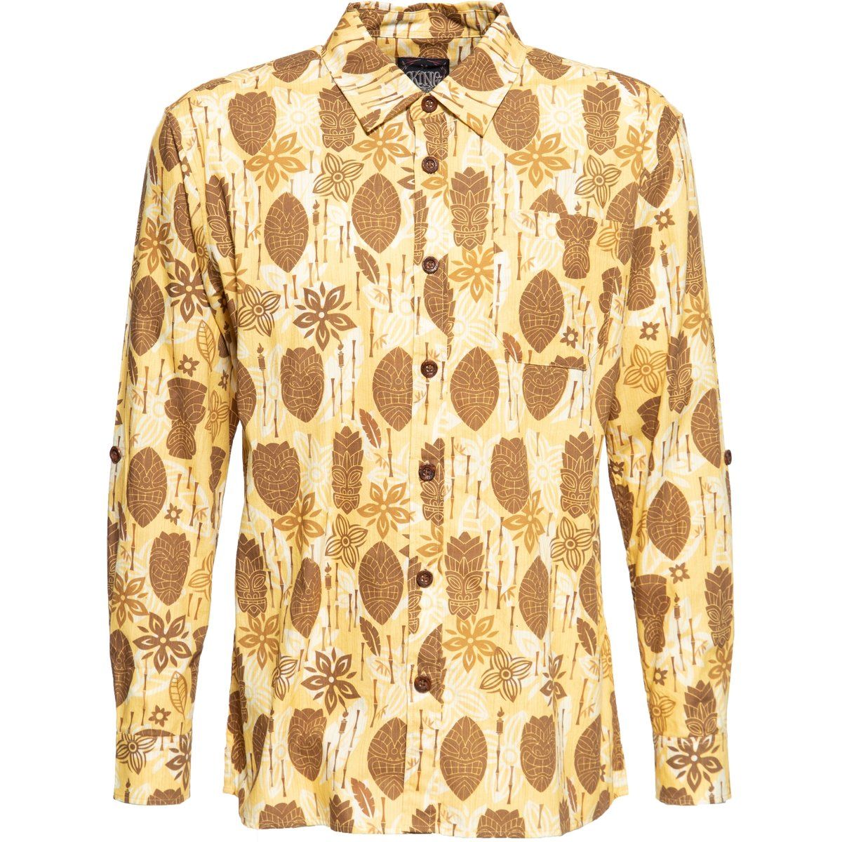 Retro Tiki Print Button-Down Hemd